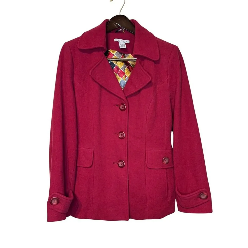 CAbi Women Peacoat Jacket Tea Coat Style 619 Wool Blend Burgundy Red Plus Sz. 14 - Picture 1 of 9